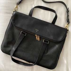 Fossil Black Leather Laptop Bag
